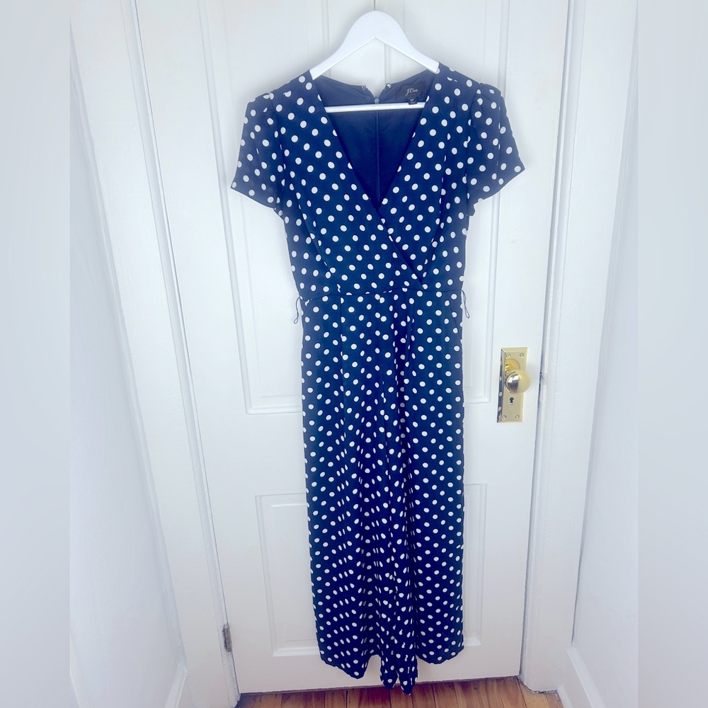 J Crew Navy Polka Dot Pantsuit with Pockets Size 6P